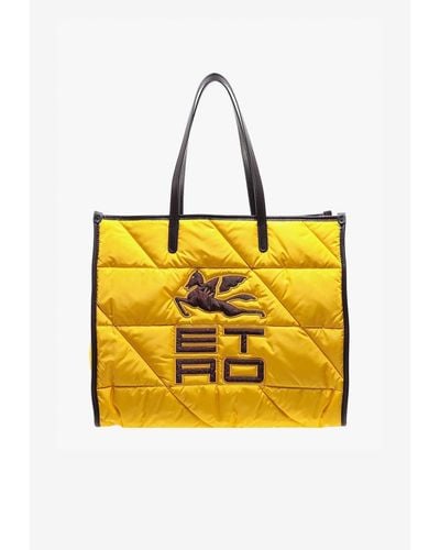 Etro Medium Logo Nylon Tote Bag - Yellow