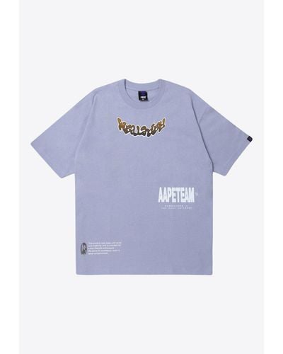 Aape Moonface Graphic Printed Crew Neck T-Shirt - Blue