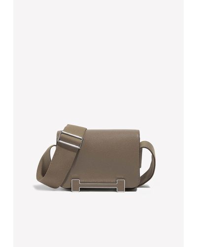 Hermès Geta Shoulder Bag In Etoupe Chèvre Mysore With Palladium Hardware - Gray