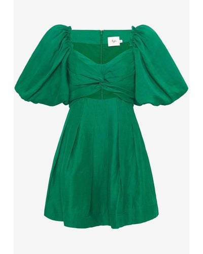 Aje. Dusk Knot Puff-sleeved Mini Dress - Green