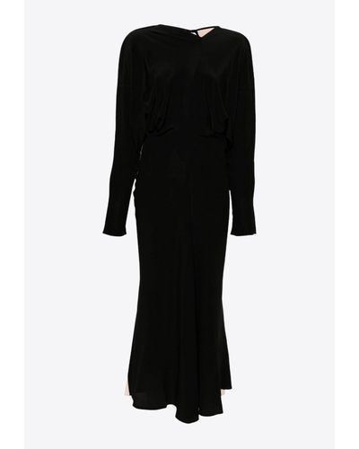 Victoria Beckham Ruffle-Detail Sleeved Midi Dress - Black