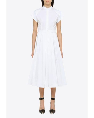 Alexander McQueen Pleated Midi Dress - White