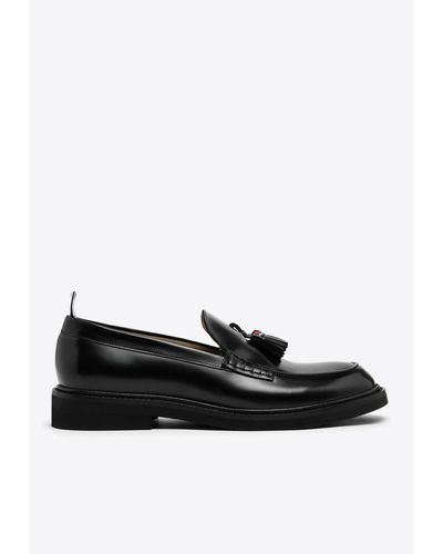 Thom Browne Leather Moccasin Loafers With Tassels - Black