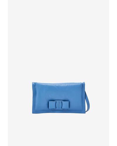 Ferragamo Mini Viva Bow Bag In Calf Leather - Blue
