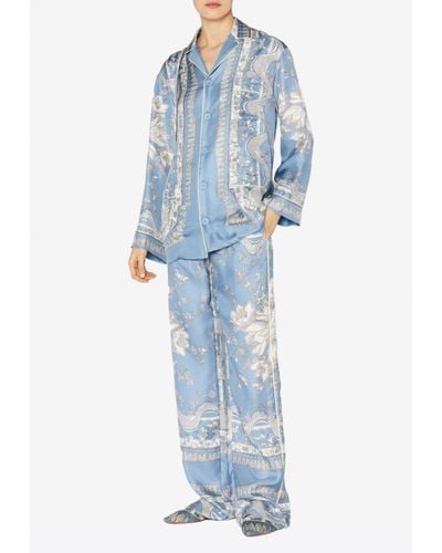 Emilio Pucci Rugiada Print Silk Twill Pajama Shirt - Blue