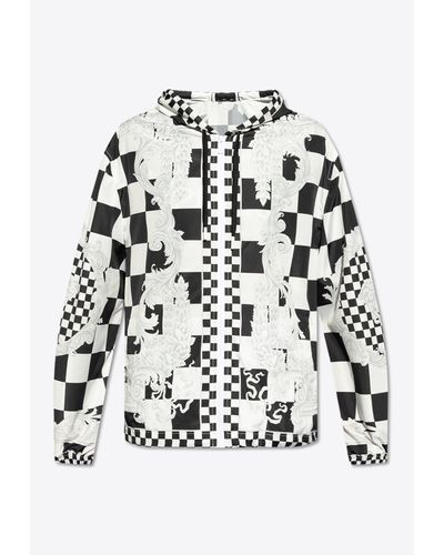 Versace Checkerboard Hooded Zip-Up Jacket - White