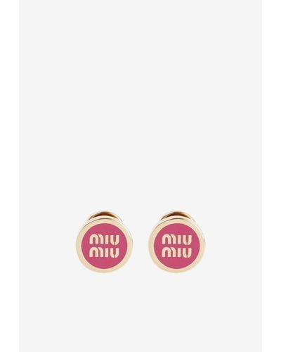 Miu Miu Logo Enamel Stud Earrings - Pink