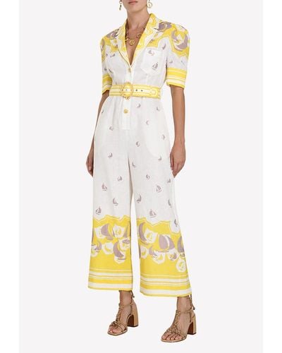 Zimmermann High Tide Belted Jumpsuit - Yellow