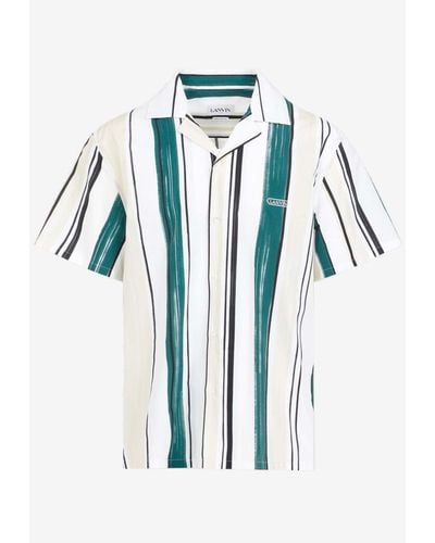Lanvin Logo-Embroidered Striped Bowling Shirt - Blue