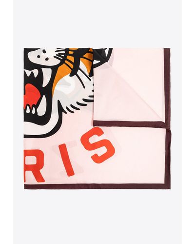 KENZO Signature Lucky Tiger Silk Scarf - Red