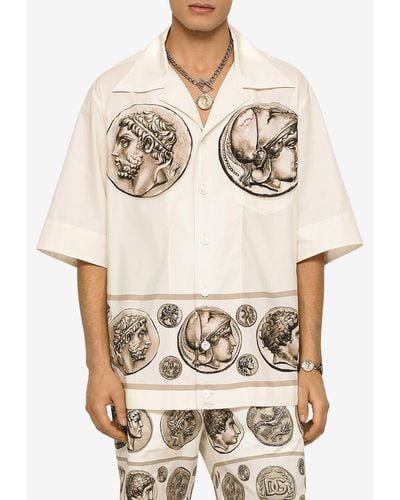 Dolce & Gabbana Coin-Print Poplin Shirt - Natural