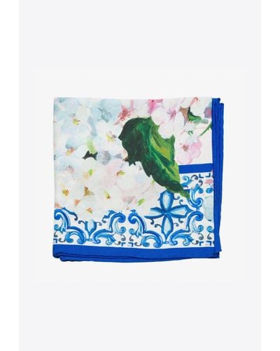 Dolce & Gabbana Floral Print Silk Foulard - Blue