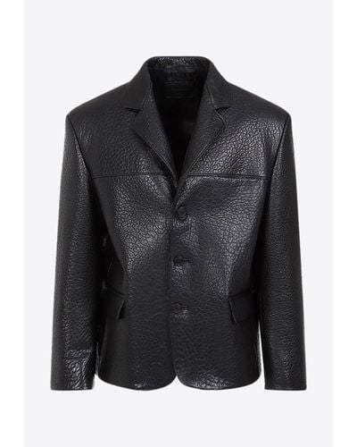 Prada Single-Breasted Leather Blazer - Black