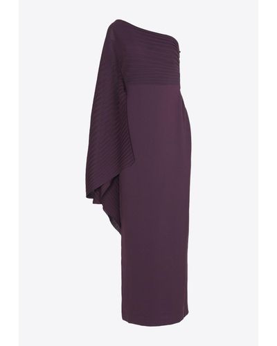 Solace London Lillia One-Shoulder Plisse Maxi Dress - Purple
