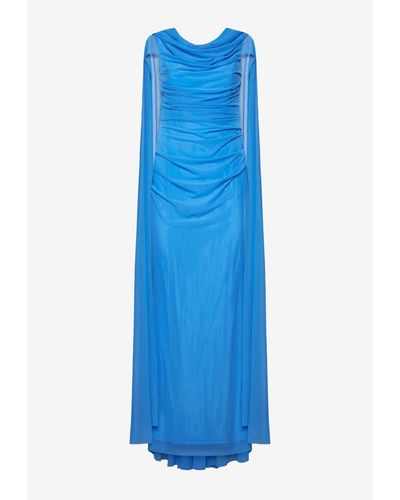 Talbot Runhof Off-Shoulder Draped Gown - Blue