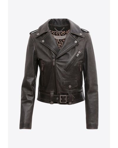 Golden Goose Leather Distressed Biker Jacket - Black