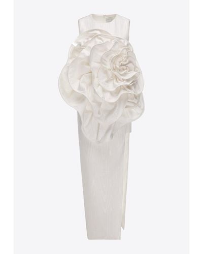 Huishan Zhang Aphrodite Floral-Appliqué Midi Dress - White