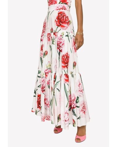 Dolce & Gabbana High-Waist Carnation Print Maxi Skirt - White