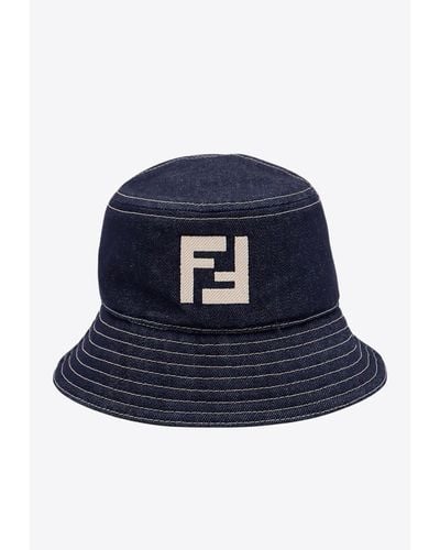 Fendi Logo-Embroidered Denim Bucket Hat - Blue