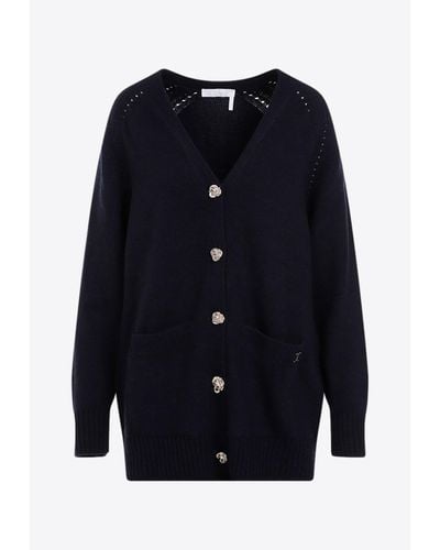 Chloé Cashmere And Wool Cardigan - Blue
