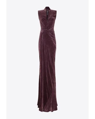 Rick Owens Sleeveless Velvet Maxi Dress - Purple