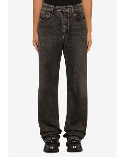 Balenciaga Washed-out Straight-leg Jeans - Black