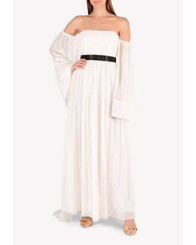 Vera Wang Silk Off-Shoulder Gown - White