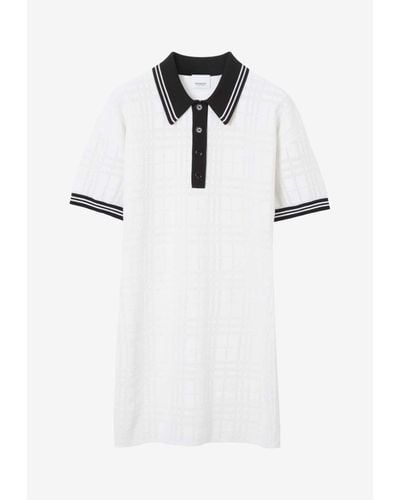 Burberry Check Stripe-Trim Polo Dress - White