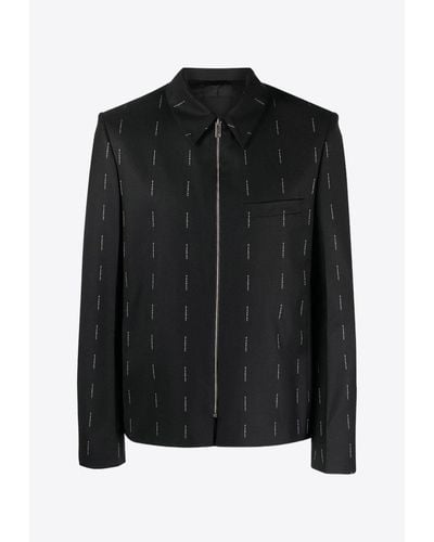 Givenchy Pinstriped Logo Wool Overshirt - Black