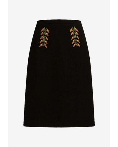Etro Foliage Embroidered Sheath Skirt - Black