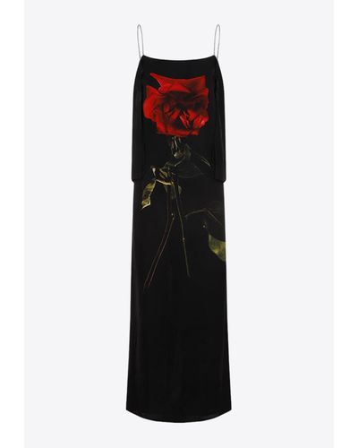 Alexander McQueen Chiffon Shadow Rose Maxi Dress - Black