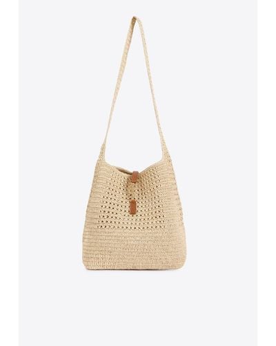 Saint Laurent Raffia Crochet Shoulder Bag - White