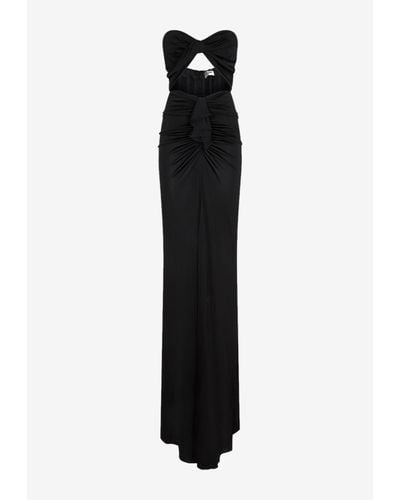 Saint Laurent Strapless Cutout Gathered Knitted Maxi Dress - Black
