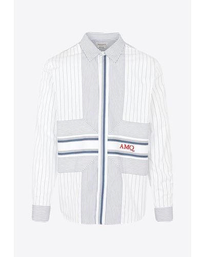 Alexander McQueen Logo Embroidered Stripe Shirt - Gray