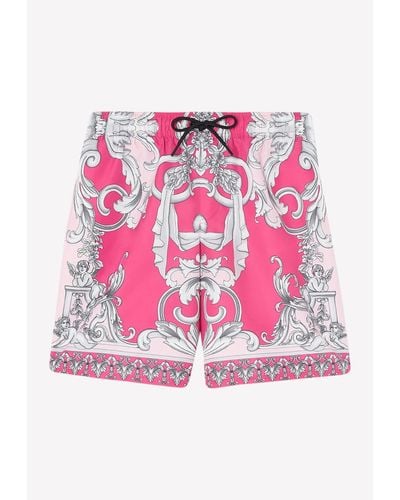 Versace Signature Barocco Print Swim Shorts - Pink