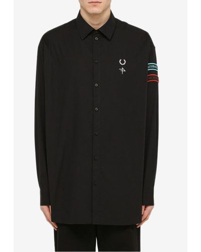 Raf Simons X Fred Perry Logo Embroidered Long-Sleeved Shirt - Black