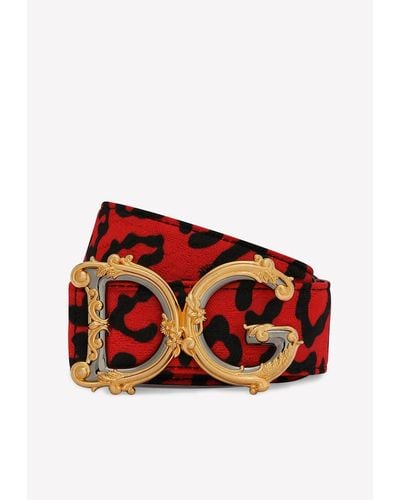 Dolce & Gabbana Leopard Print Baroque Dg Logo Belt - Red