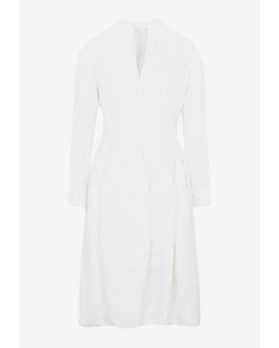 Bottega Veneta Long-Sleeved Midi Shirt Dress - White