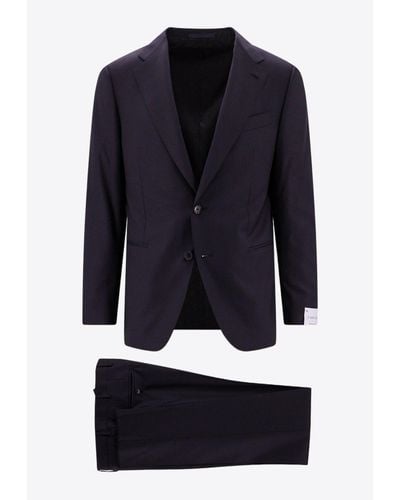 Caruso Single-Breasted Wool Suit - Blue
