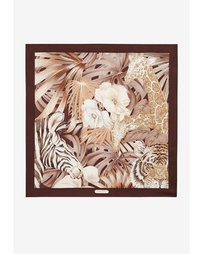 Ferragamo Foresta Print Silk Foulard - Brown