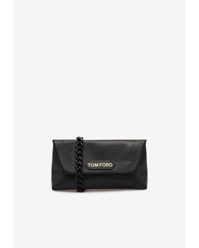Tom Ford Logo Clutch Bag In Leather - White