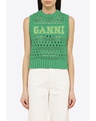 Ganni Knitted Logo Jumper Vest - Green