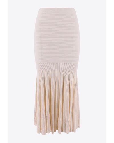 Chloé Wool And Silk Pleated Maxi Skirt - Natural