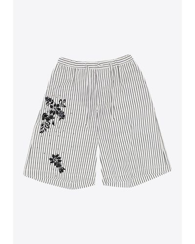 Dolce & Gabbana Embroidered Striped Poplin Shorts - White