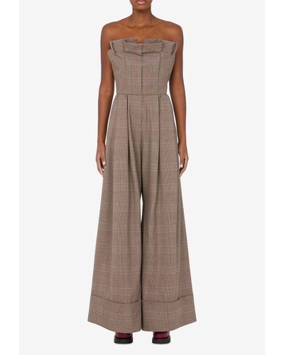 Moschino Check-Print Corset Jumpsuit - Brown