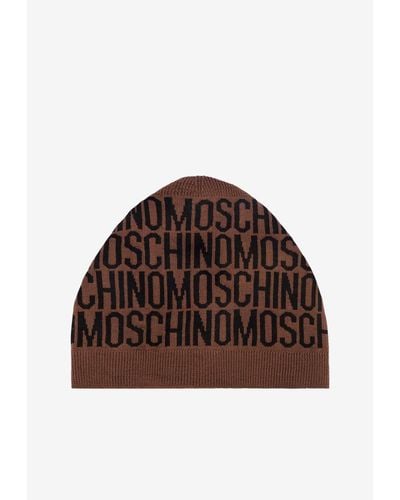 Moschino All-Over Jacquard Logo Beanie - Brown