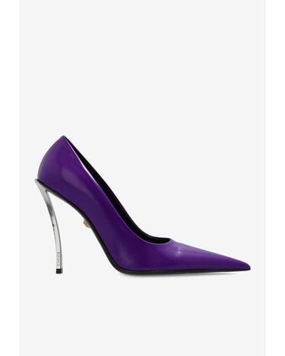 Versace 110 Pointed Leather Pumps - Purple