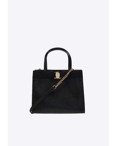 Ferragamo Vara Bow Top Handle Bag - Black