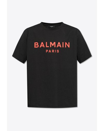 Balmain Logo Print Crewneck T-Shirt - Black