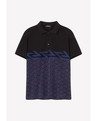 Versace La Greca Short-Sleeved Polo T-Shirt - Blue